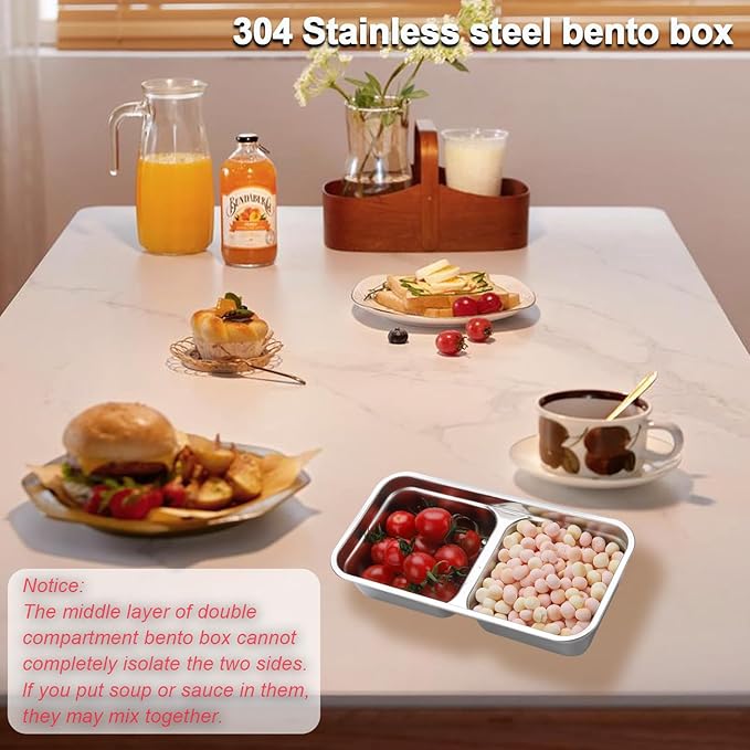 304 Stainless Steel Snack Containers,100% Leadproof, Grab and Go Snack Containers, Food Grade, for Travel and Outdoor Camping, Double Compartment Design,1 Piece