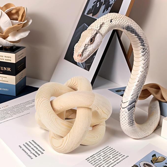 3 Link Hand Carved Wood Knot, Wood Chain Link Decor, Rustic Decorative Objects for Home, Living Room, Bedroom, Coffee Table, Modern Farmhouse Shelf Decor (Natural)