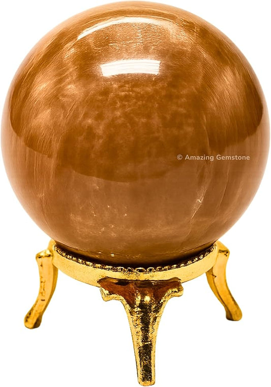 Amazing Gemstone Peach Moonstone Crystal Ball with Stand - 1.5 Inches Crystal Sphere Meditation Balls for Witchcraft and Decorative Balls