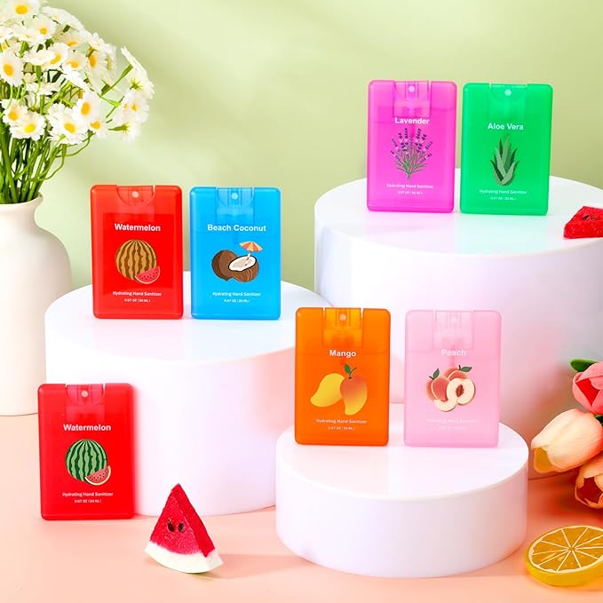 Dansib 24 Pcs Hydrating Hand Sanitizer Spray Bulk Travel Size Hand Sanitizer Mini Scented Spray Refillable Pocket Portable for Women Teacher Nurses Coworker Guests Birthday Christmas