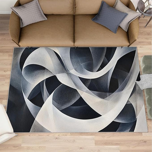 Abstract Lines Area Rug 4x6 Washable Rug Geometric Stripes Rugs for Living Room Minimalism Non Slip Carpet Floral Print Mat Bedroom Bathroom