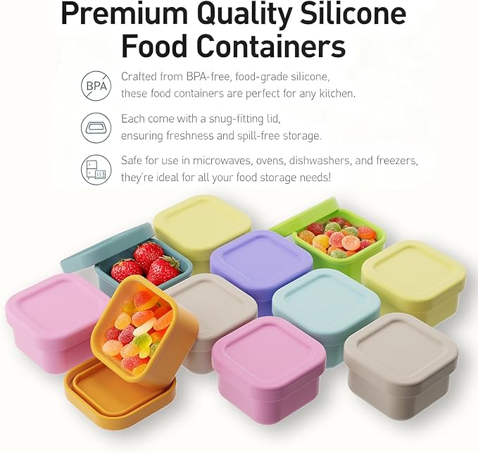 Dobyusf 8-Piece Pure Silicone Food Container Set - Stackable 100ml Storage Boxes, Microwave & Dishwasher Safe, Temperature Resistant (-40°C to 230°C), BPA-Free Food Storage for Salads, Dips, Snacks
