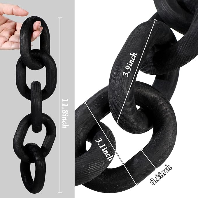 Queekay Decorative Wood Chain Link Decor Rustic Wooden 5 Link Wooden Chain Decor Ornament Farmhouse Home Decoration Hand Carved Wood Crafts Ornaments for Coffee Table(Black)