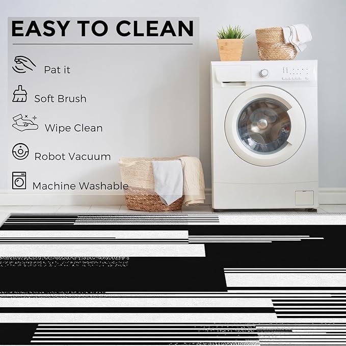 Black and White Stripe Rugs for Home Decor, 5x8 ft, Modern Stripes Area Rugs for Living Room, Soft Non Slip Washable Abstract Striped Carpet Bedroom Decorations Dt-Ghf-31