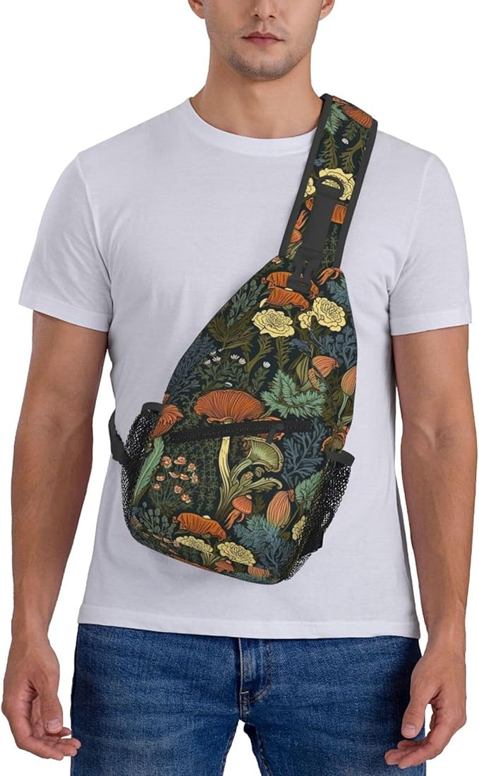 Botanical Mushroom Sling Backpack Crossbody Bag Casual Chest Bags Travel Hiking Daypack Shoulder Bag for Women Men
