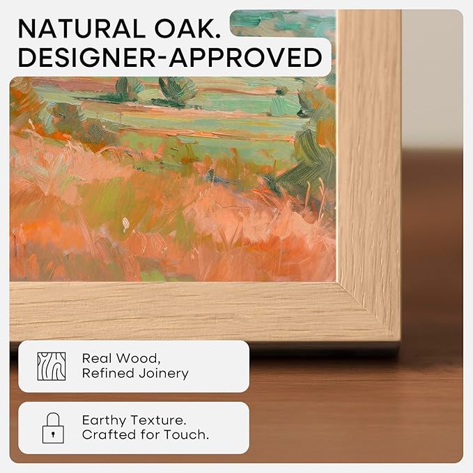 Homeforia A4 Picture Frame Wood, High-End Natural Oak 8.3 x 11.7 Wooden Poster Frames Matted to 5.8 by 8.3 inch Photo, A4 Size Light Wooden Frames with Mat A5 Print, Tempered Glass, Wall Kit, Set of 1