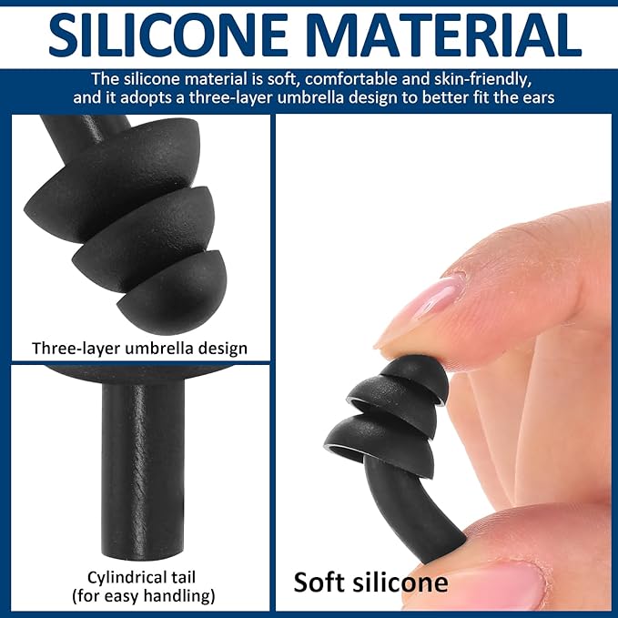 Xuhal 300 Pairs Black Corded Ear Plugs Silicone Reusable Earplugs Sound Blocking Individually Wrapped Ear Plugs Protection Hearing EarPlugs for Sleeping, Music, Shooting, Construction Work, Sports