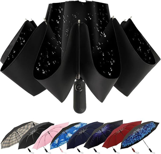 Compact Inverted Travel Umbrella, Automatic Open Close, 9-Rib 46 Inch Windproof Umbrella, Waterproof UPF 50+, Portable Umbrellas for Men, Women, Travel, and Daily Use