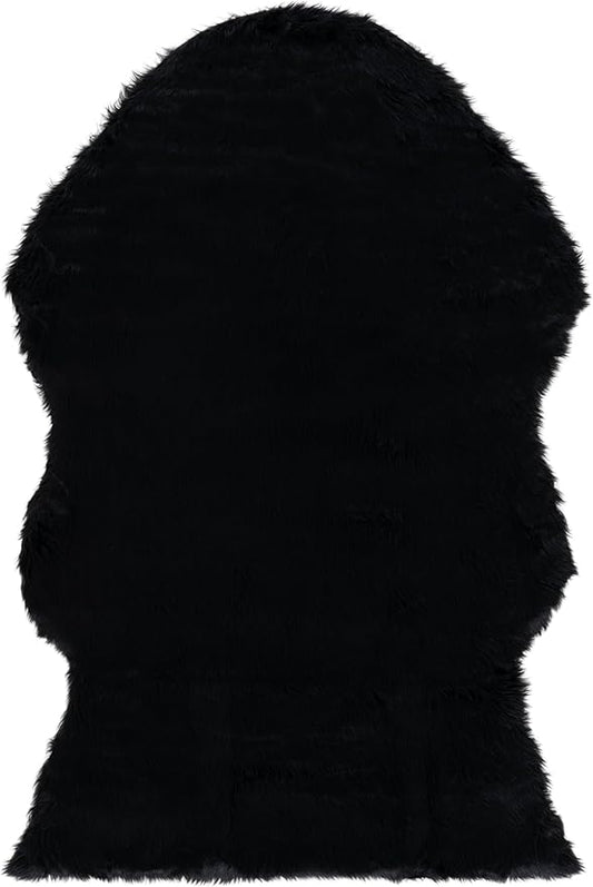 SAFAVIEH Faux Sheep Skin Collection 4' x 6' Black FSS115B Silken Glam 2.35-inch Thick Area Rug