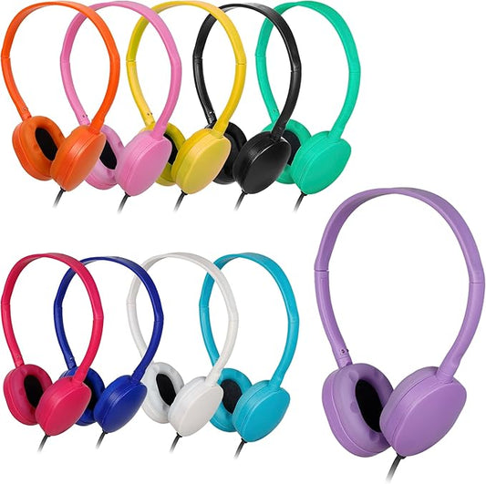 Classroom Kids Headphones Bulk 100 Pack Class Set of Headphones for Students Children Boys Girls Teen Adult,Group Learning, Computer Lab, Library, Online Lesson and Testing (10 Colors)