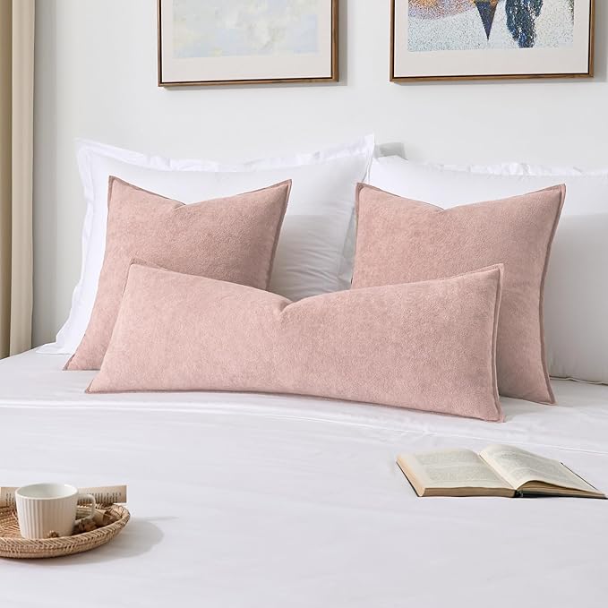 Kevin Textile Valentines Day Decorative Pillow Covers Light Pink 26x26 Inch Pack of 2 Waterproof Soft Boucle Textured Euro Pillowcases Elegant Accent Pillows for Couch Sofa Chair Bed Home