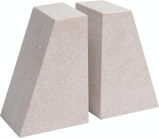 Marble Bookends for Shelves, 11LB Heavy Duty Marble Book Ends for Heavy Books, Stone Bookends Decorative, Polished, Beige Triangular, Set of 2