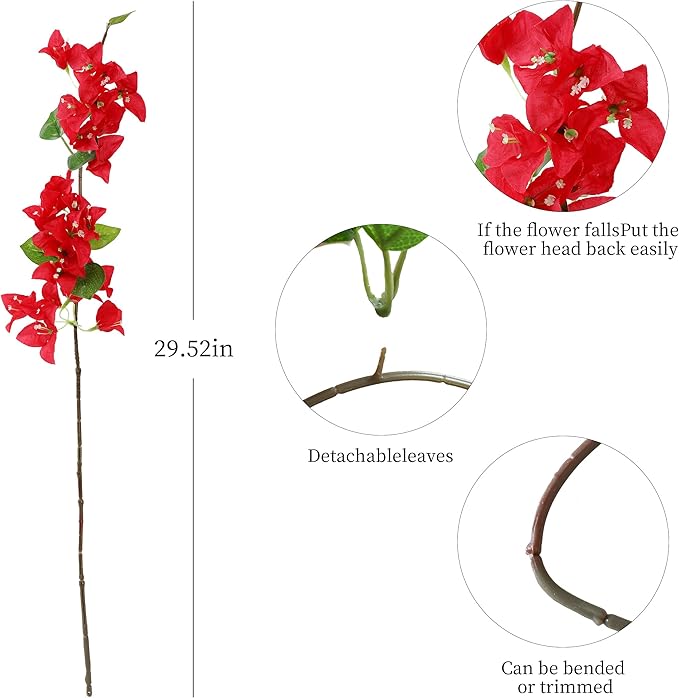 10PCS Bougainvillea Artificial Flowers 30" Silk Fake Bougainvillea Branches Faux Flowers Vines for Home，Garden，Wedding，Party，Indoor and Outdoor，Floral Arrangement and DIY Decor（red）
