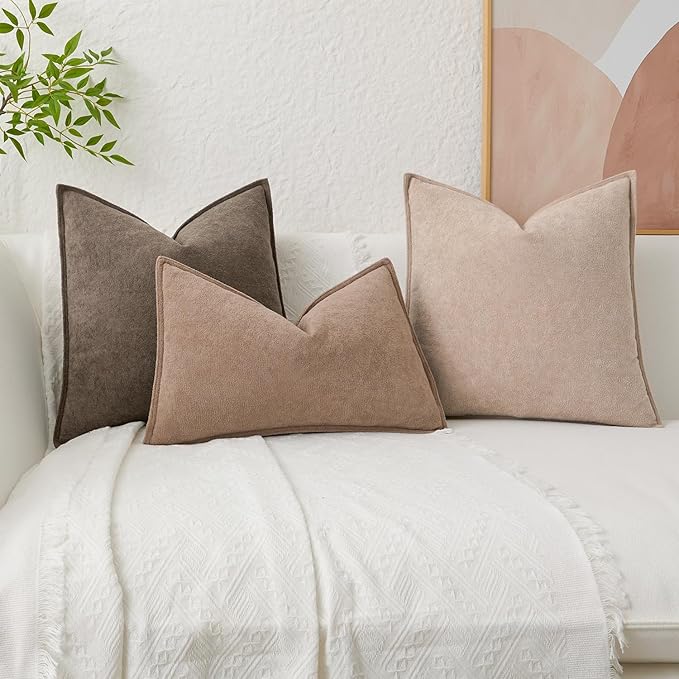 Kevin Textile 12x24 Inch Lumbar Pillow Cover 1 Pack Soft Boucle Textured Decorative Waterproof Rectangle Cushion Elegant Accent Pillow for Couch Sofa Chair Bed Home Decor Indoor Outdoor Taupe