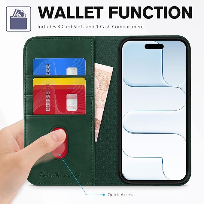 TUCCH Wallet Case for iPhone Air (6.5") 2025, 3 Credit Card Holders, RFID Blocking, Stand, PU Leather, Shockproof TPU Interior Shell, Protective Flip Folio Cover, Midnight Green