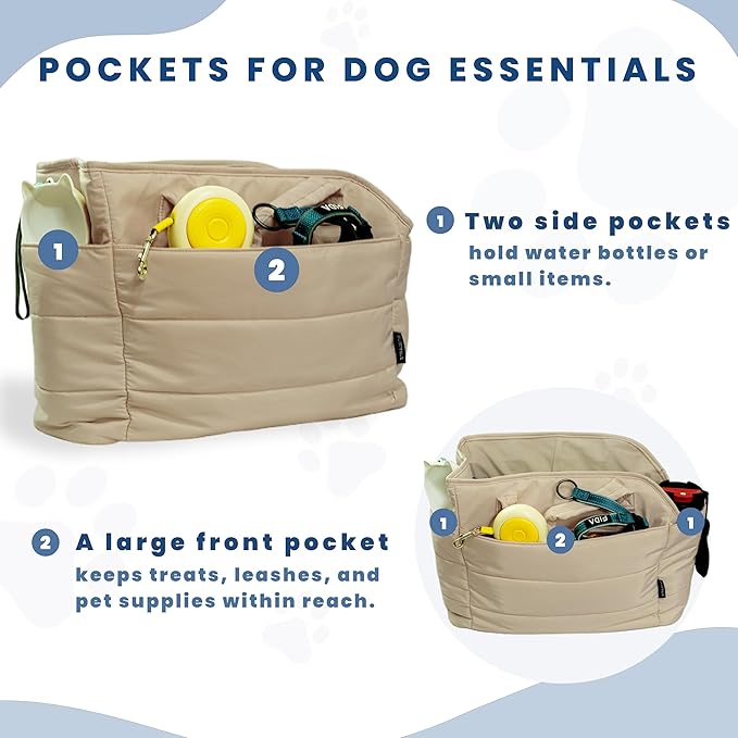 STRAODTIC Lightweight Dog Purse Carrier for Small Dogs Under 15 lbs, Puffy Quilted Pet Carrier Tote for Puppies with Safety Leash Clip, Women's Hands-Free Dog Carrier Bag for Travel/Shopping (Brown)