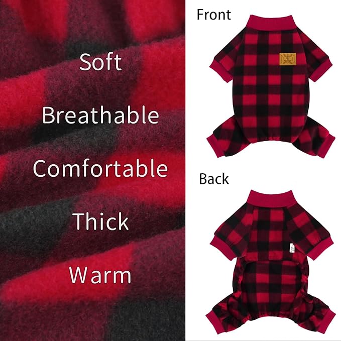 XPUDAC Dog Christmas Pajamas Plaid Doggie Clothes for Small Medium Dogs Girl Boy Fleece Pet Sweater for Winter Christmas(X-Small)