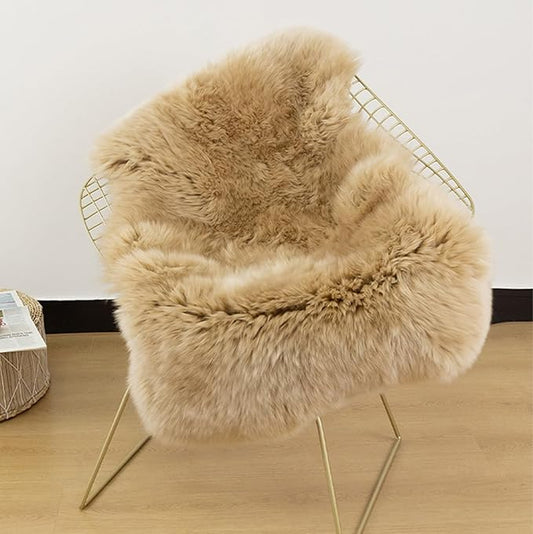 Genuine Sheepskin Rug New Zealand Fluffy Lambskin Rug, Natural Luxury Sheepskin Throw for Bedroom Living Room Children's Room Office- Premium Area Rug Chair Cover (2×3 Feet, Worm Brown)