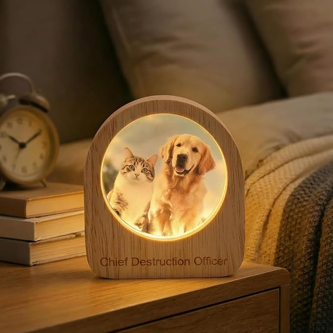 Custom 3D Crystal Photo Night Light Personalized Photo Crystal Ball Engraved Picture Lamp with Wood Base Memorial Gift for Pets Family Couple Birthday Valentine's Day (Style 4)
