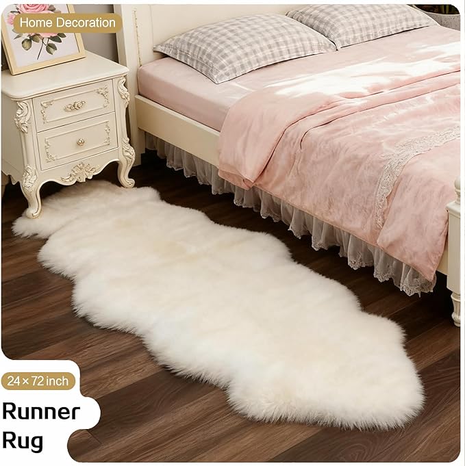 White Faux Fur Sheepskin Area Rug for Living Room Bedroom, 6 x 6 Feet Ultra Soft Shaggy Fuzzy Furry Carpet Chair Throw Large Rugs for Kids, Girls, Nursery Room Decor Dorms