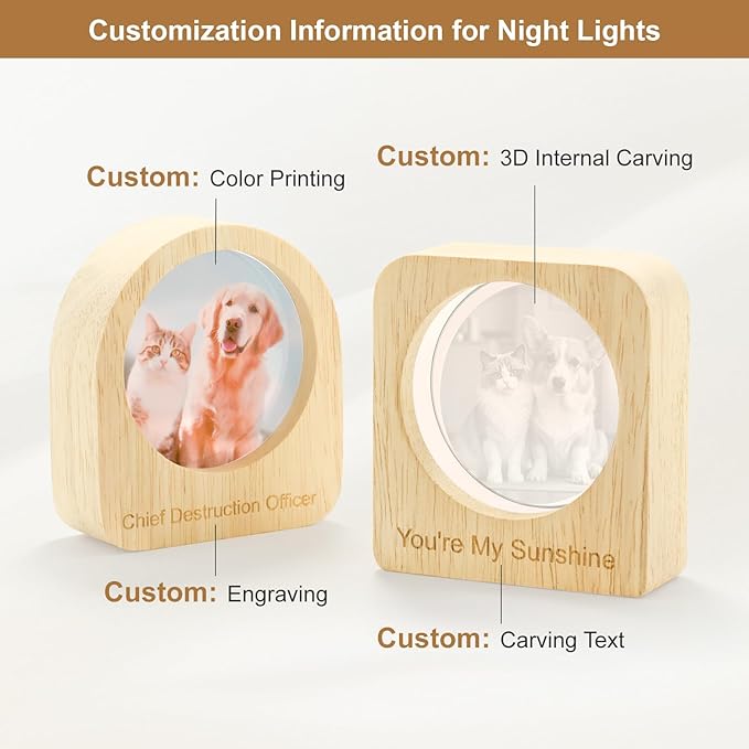 Custom 3D Crystal Photo Night Light Personalized Photo Crystal Ball Engraved Picture Lamp with Wood Base Memorial Gift for Pets Family Couple Birthday Valentine's Day (Style 1)