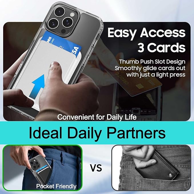 Ntwinro Magnetic for iPhone 15 Pro Max Clear Case (Compatible with MagSafe) with White Detachable Wallet & Card Holder for 3 Cards [RFID Blocking] Military Grade Protective Slim Phone Cover