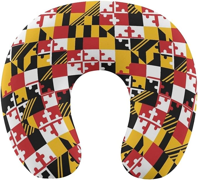 Men’s Comfort U-Shaped Neck Pillow Memory Foam Travel, Maryland State Flag U-Shape, Breathable Car Airplane Support
