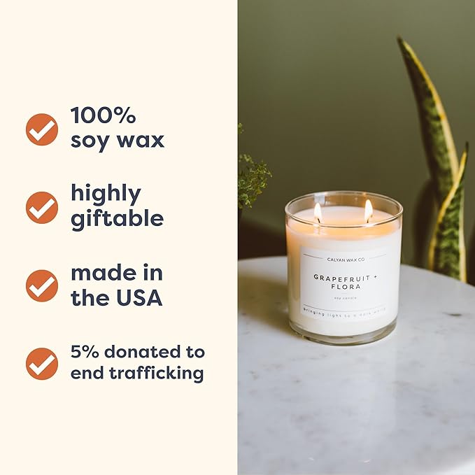Calyan Wax Co. Musk & Teakwood 2 Wick Scented Candle - 37 Hour Burn - Luxury Non Toxic Soy Wax Candles - Long Lasting Large Glass Jar Candle for Home - 8.8oz