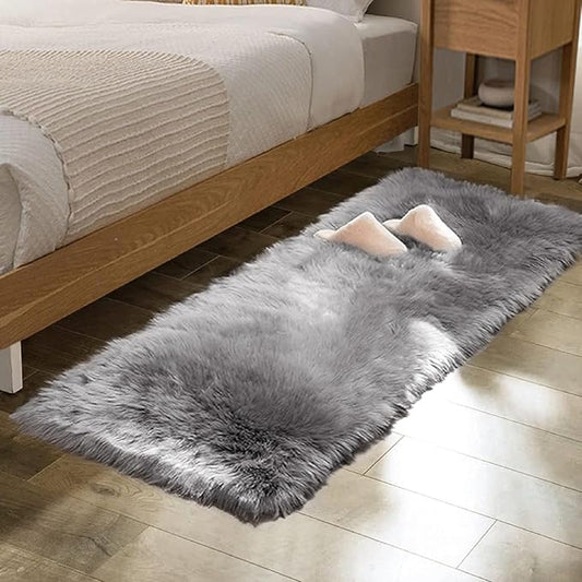 Silver Grey Faux Sheepskin Washable Shaggy Fur Area Rugs for Living Room Bedroom 2x6 Fluffy Nursery Rug Runner Teen Room Décor
