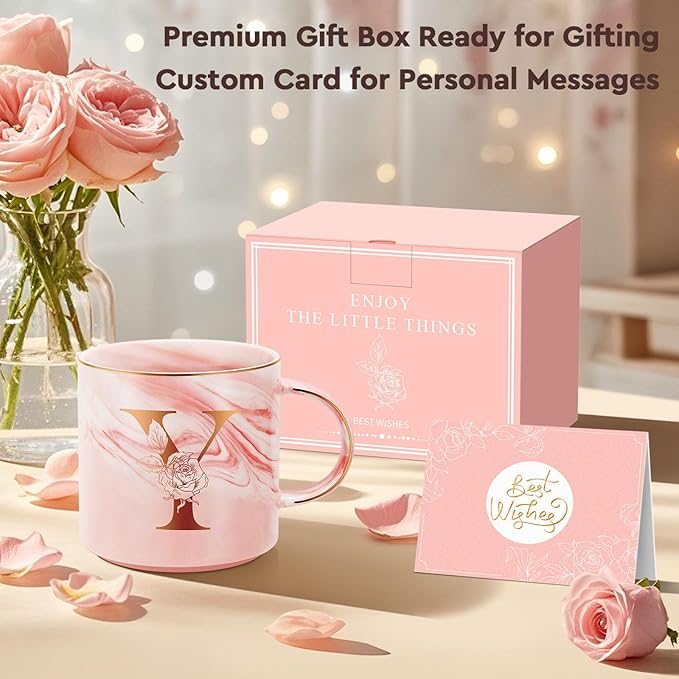 Valentines Day Gifts for Her, Anniversary Birthday Galentines Gifts for Women Mom Grandma Friend Sister Wife Teacher Coworker, Personalized Initial Customized Gift Monogrammed A-Z Coffee Mug 12 OZ(Y)