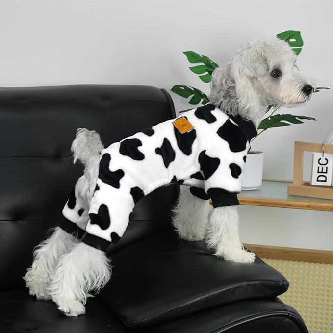 XPUDAC Cow Dog Sweater, Doggie Winter Clothes for Small Medium Dogs Girl Boy Fleece Dog Pajamas for Winter Christmas, 2X-Large