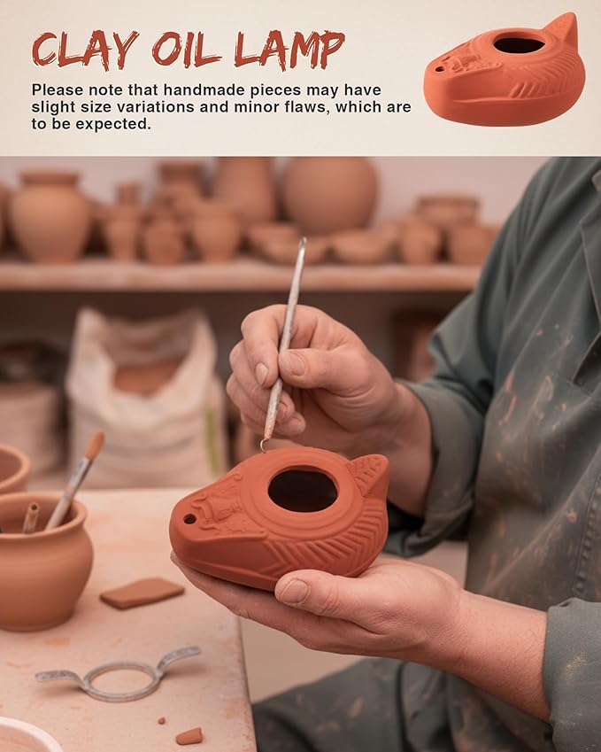 Pinkunn 10 Sets Clay Oil Lamp Herodian Olive Oil Lamp for Indoor Use Terracotta Biblical Lamps Ancient Antique Replica for Israel Judaica/Christian Hanukkah Gift Worship Prayer Religious Artifact