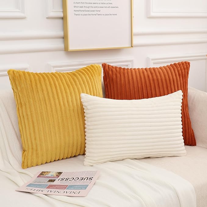 Simmore Decorative Spring Euro Sham Throw Pillow Covers 24x24 Set of 2, Soft Natural Plush Flannel Double-Sided Fluffy Couch Pillow Covers for Sofa Living Room, Cream White