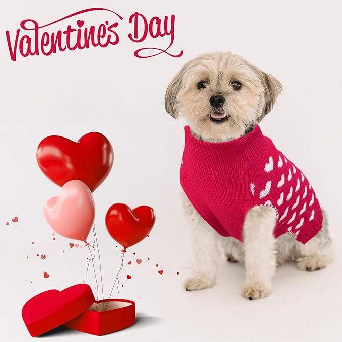 GOYOSWA Valentines Dog Sweater, Dog Valentines Clothes Outfit Knitted Sweaters for Small Medium Large Dogs Pets (Rose Red Heart, X-Large)