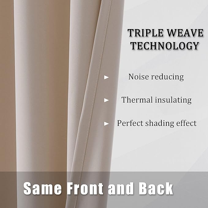 DUALIFE Blackout Curtains 96 Inches Long for Bedroom Thermal Insulated Curtain Panels with Grommet Room Darkening Widow Drapes/Draperies 52x96 Inch 2 Panels Light Taupe