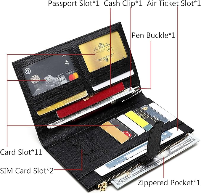 Waterproof Family Passport Organizer with RFID Blocking Genuine Leather Document Holder Card Slots Travel Wallet for Women Men Black (Red)