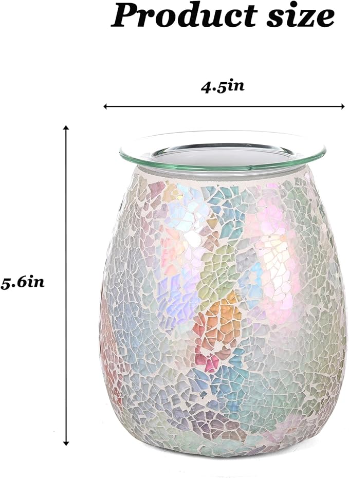 Dicimi Glass Wax Melt Heater, Candle Heater, Mosaic Electric Fuel Burner - Incense Wax Cube Melting and Burner - Home Electric Air Freshener Art Present (Light Color)