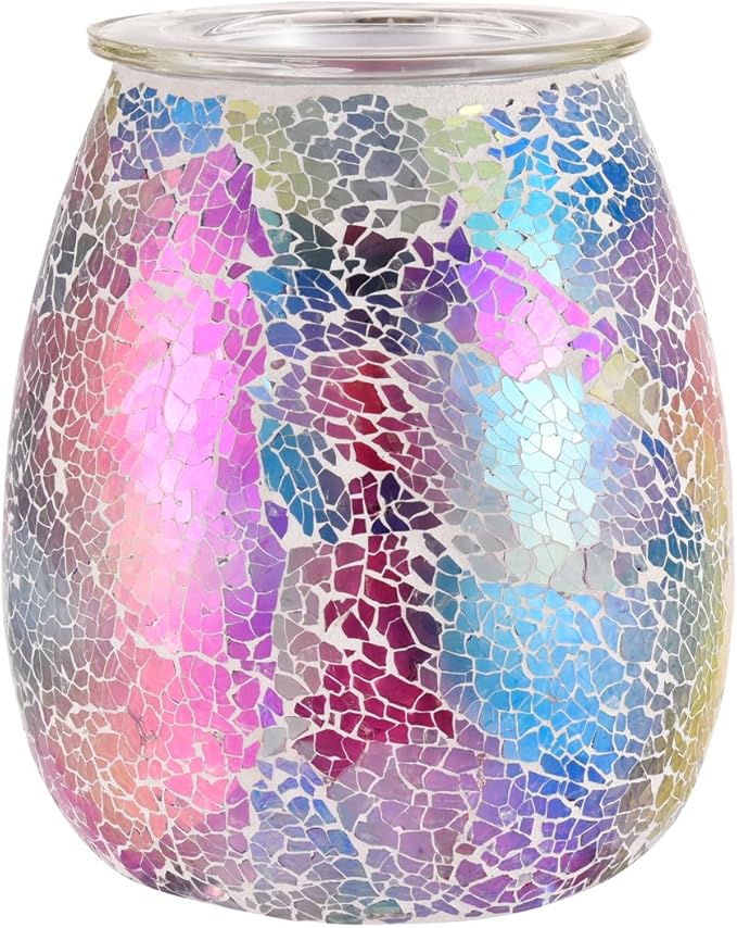 Dicimi Seven Color Mosaic Candle Heater, Glass Wax Melt Heater, Electric Fuel Burner - Incense Wax Cube Melting and Burner - Home Electric Air Freshener Art Present (Seven Color Tempered)