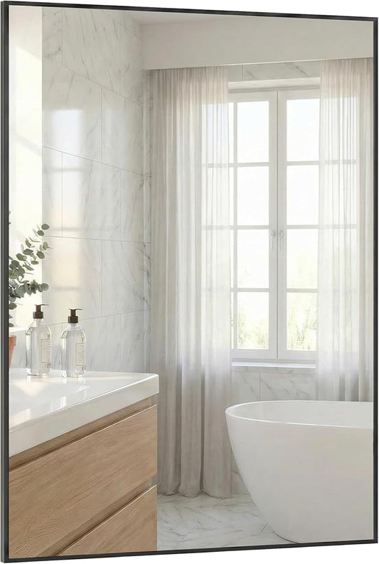 40"x30" Black Bathroom Mirror for Wall, Metal Framed Vanity Mirror Over Sink, Large Rectangular Farmhouse Decor for Fireplace, Flush Mount