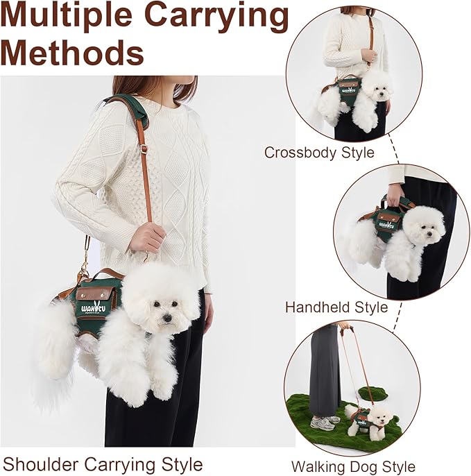Wakytu Dog Lift Harness Dog Carrier Dog VES Harness Adjustable Dog Leash with Small Puppy Treat Bag（Green,L）