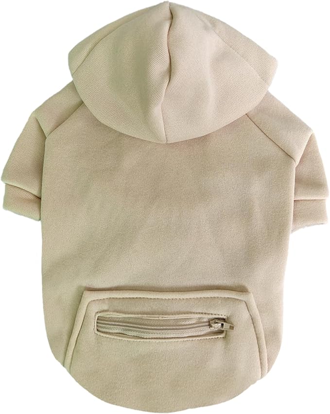 Jecikelon Pet Dog Cold Weather Coat with Pocket Winter Dog Hoodie Warm Puppy Clothes for Small Dogs Chihuahua Clothing (Beige, X-Small)