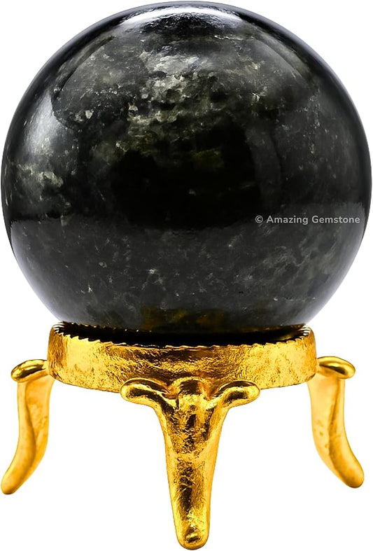 Amazing Gemstone Nuummite Crystal Ball with Stand - 1.5" Inches Crystal Sphere Meditation Balls for Witchcraft and Decorative Balls
