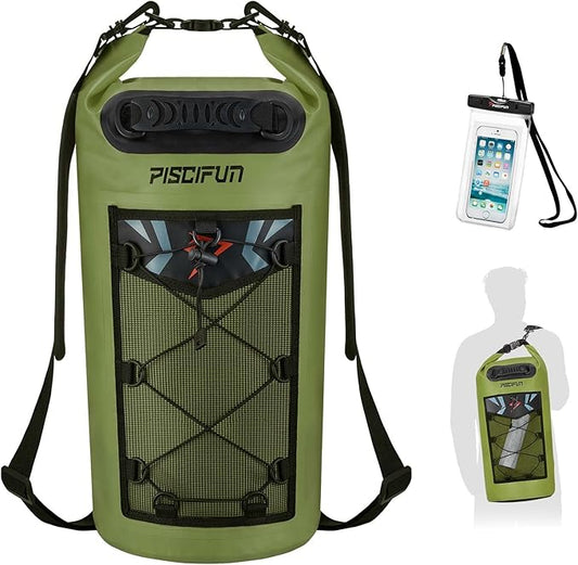 Piscifun Dry Bag, Waterproof Floating Backpack 10L/20L/30L/40L with Waterproof Phone Case for Boating, Kayaking, Fishing