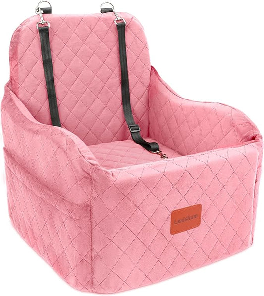 Lealchum Dog Booster Car Seat for Small/Medium Dogs,Soft Puppy Portable Car Seat with Elevated Cushion,Fits in Front/Back Seat,Fully Detachable and Washable,Easy to Install (Pink, Medium)