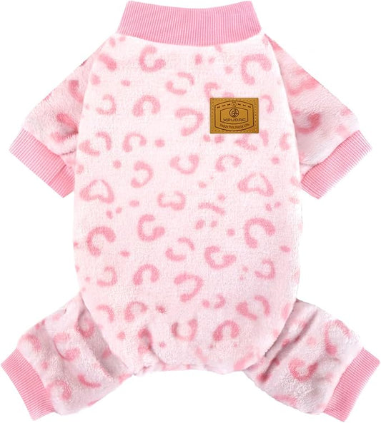 XPUDAC Dog Sweater Leopard Fleece Dog Pajamas for Small Medium Dogs Girl Soft Warm Pet Winter Clothes for Winter Christmas（Pink, X-Large）