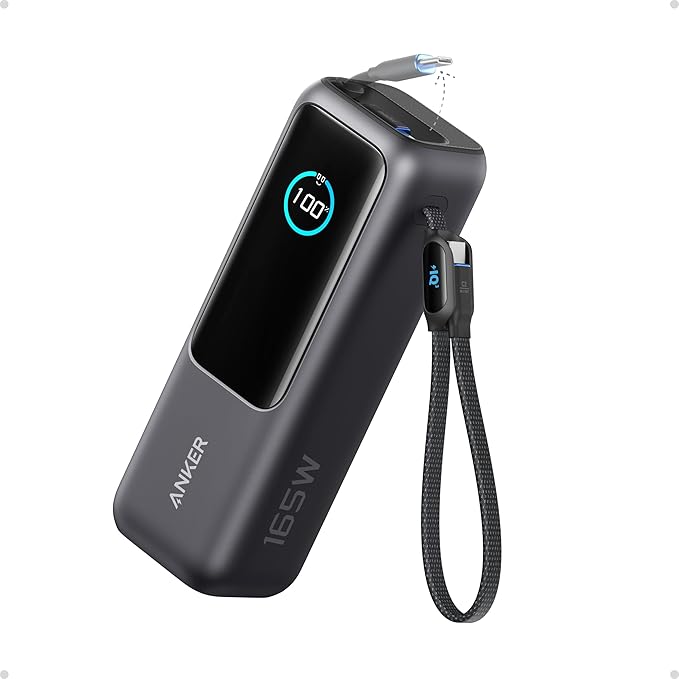 Anker Laptop Power Bank, 25,000mAh Portable Charger with Triple 100W USB-C Ports, Built-in Retractable Cables, Flight-Approved for Travel, iPhone 17/16 Series, MacBook, Samsung, and More