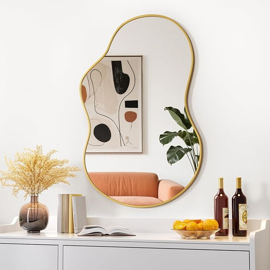 Hasipu Irregular Wall Mirror - 35"x24" Asymmetrical Mirror, Modern Decorative Mirrors for Living Room, Entryway, Hallway, Bathroom, Bedroom,Wall Mounted Home Decor (Gold)
