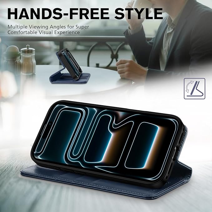 TUCCH Case Wallet for iPhone 17 Pro Max (6.9-Inch) 2025, 3 Card Slots | Kickstand | RFID Blocking | PU Leather | Protective Flip Folio Cover | TPU Shockproof Interior Shell | Deep Blue