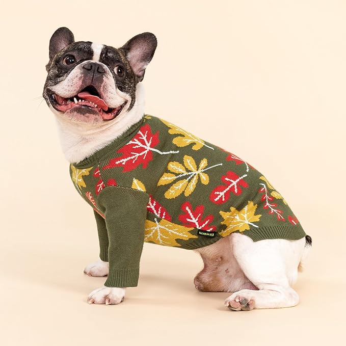 Fitwarm Maple Dog Sweater, Thermal Dog Winter Clothes for Small Dogs Boy Girl, Fall Pet Outfit, Red, Yellow, White, Olive Green, XL