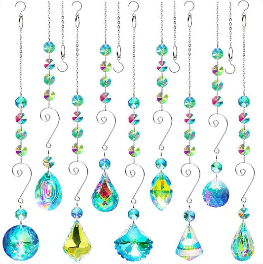 9 Pieces Sun Catchers Indoor Window Suncatcher Crystals Prisms with Chain Pendant Colorful Hanging Ornaments for Windows Chandelier Office Home Garden Decor